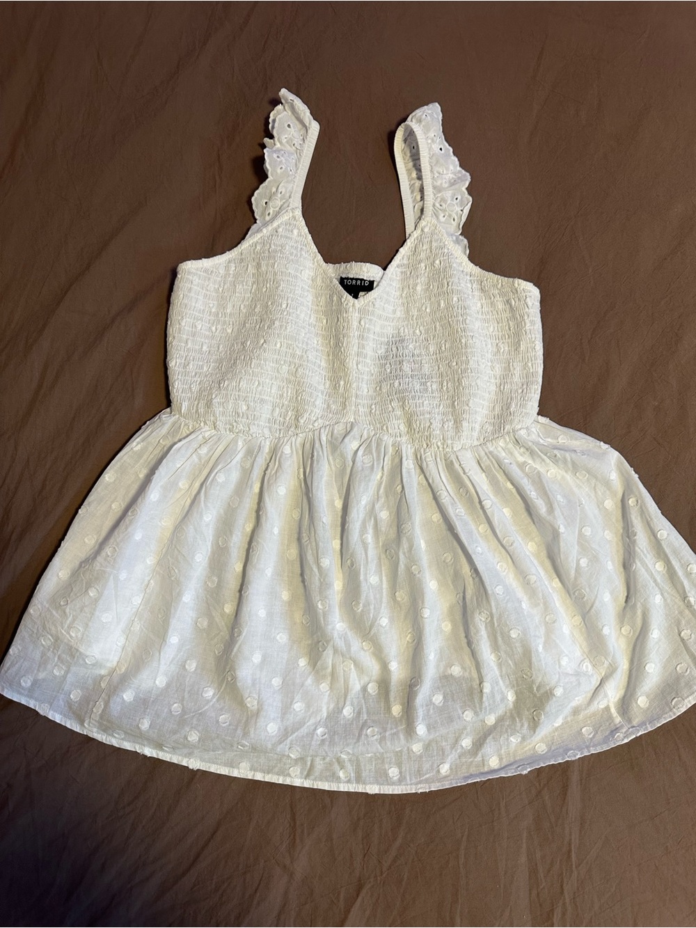 Torrid Bright White Eyelet Smocked Babydoll Tank